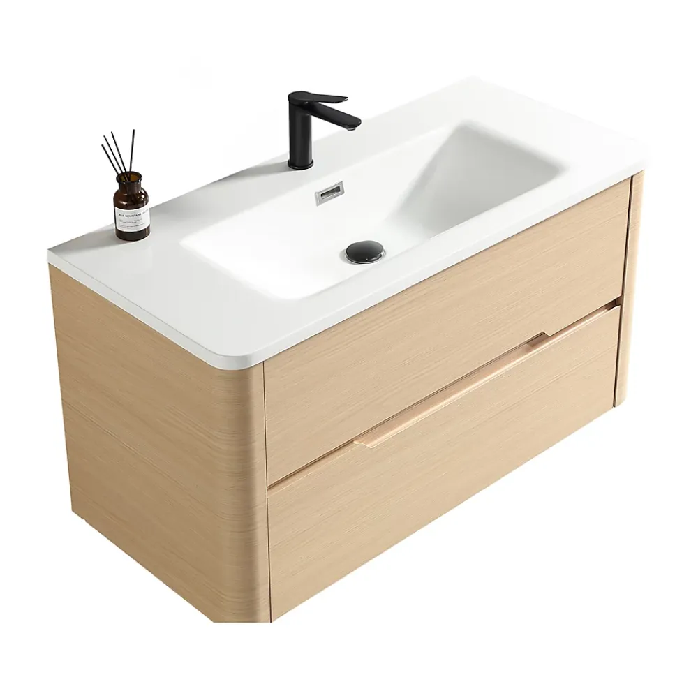 Jindoli Meuble de salle de bain avec vasque 100 cm effet chêne naturel Aquabale