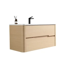 Jindoli Meuble de salle de bain avec vasque 100 cm effet chêne naturel Aquabale