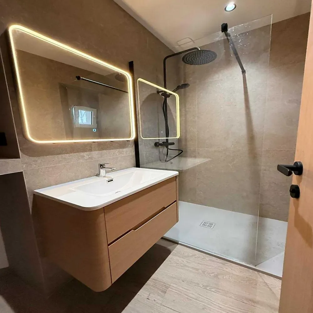 Jindoli Meuble de salle de bain avec vasque 100 cm effet chêne naturel Aquabale