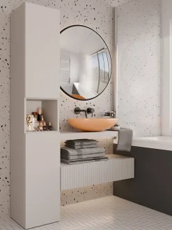 3xE Living Meuble de salle de bain avec panier à linge, cachemire, 174 x 31 x 30cm