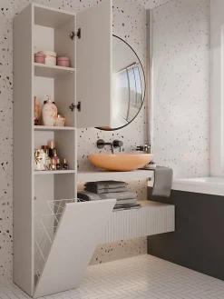 3xE Living Meuble de salle de bain avec panier à linge, cachemire, 174 x 31 x 30cm