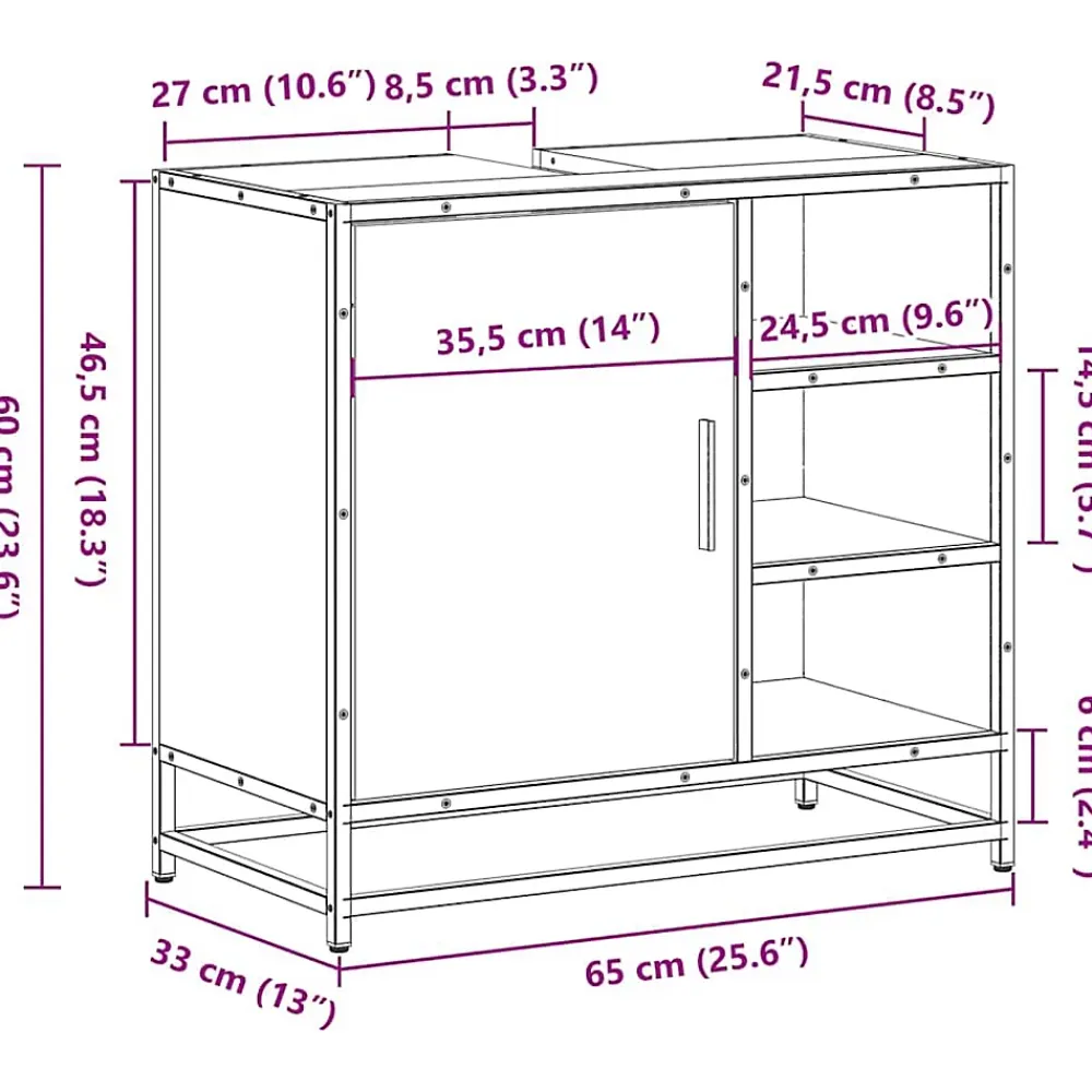 Vidaxl Meuble de salle de bain avec lavabo Chêne Sonoma 65 x 33 x 60 cm Bois d'ingénierie