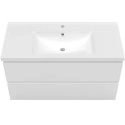 AICA Sanitaire Meuble de salle de bain avec vasque, 100 cm 2 tiroirs à fermeture amortie blanc, meuble suspendu