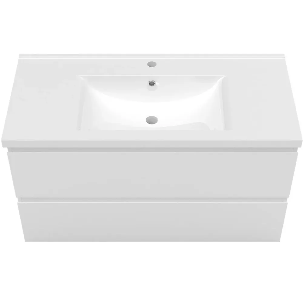 AICA Sanitaire Meuble de salle de bain avec vasque, 100 cm 2 tiroirs à fermeture amortie blanc, meuble suspendu