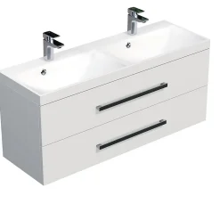 Lave-Mains|Naturel Meuble de salle de bain avec double vasque Cube Way 120x40 cm blanc brillant (CUBE2120ZBL)
