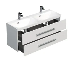 Lave-Mains|Naturel Meuble de salle de bain avec double vasque Cube Way 120x40 cm blanc brillant (CUBE2120ZBL)