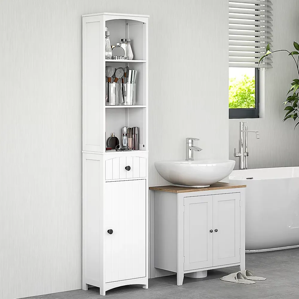 ProximaX Meuble de salle de bain, armoire haute à 3 étagères et 1 tiroir, étagère de salle de bain, meuble de salle de bain, blanc