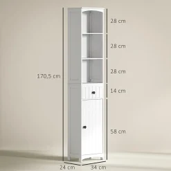 ProximaX Meuble de salle de bain, armoire haute à 3 étagères et 1 tiroir, étagère de salle de bain, meuble de salle de bain, blanc