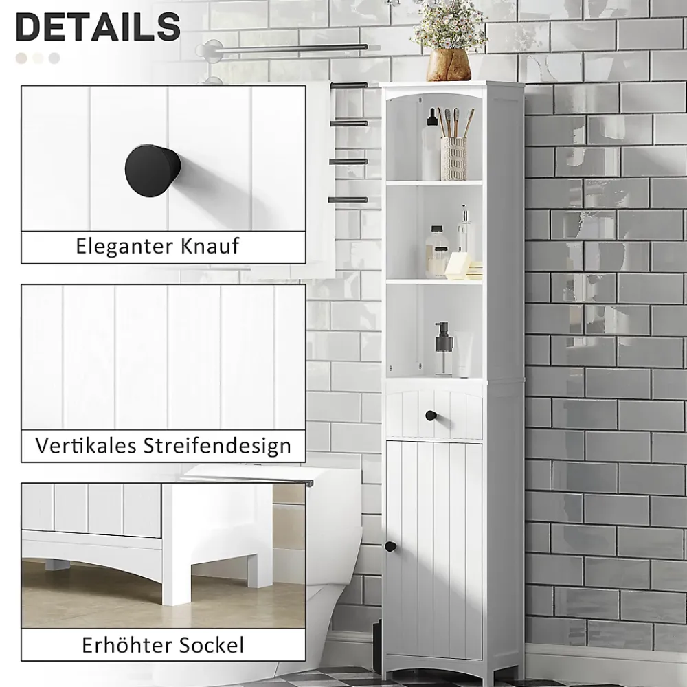 ProximaX Meuble de salle de bain, armoire haute à 3 étagères et 1 tiroir, étagère de salle de bain, meuble de salle de bain, blanc