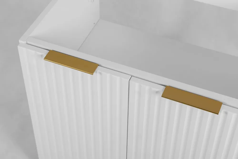 Lave-Mains|3xE Living Meuble de salle de bain, Blanc + poignée dorée, 40 x 57 x 46 cm