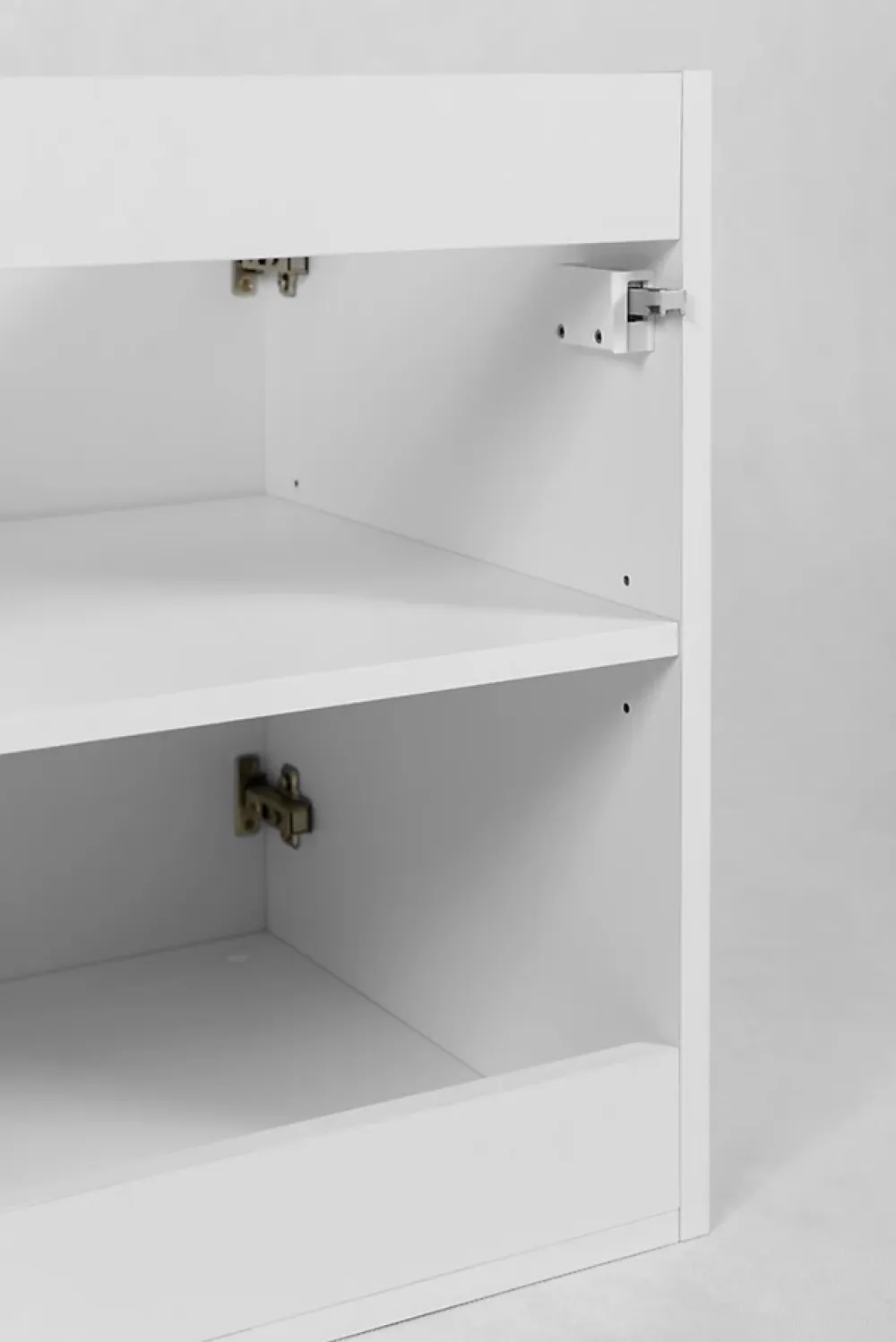 Lave-Mains|3xE Living Meuble de salle de bain, Blanc + poignée dorée, 40 x 57 x 46 cm
