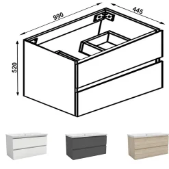 Meuble Sous-Vasque|AICA Sanitaire Meuble de salle de bain blanc 100cm, suspendu avec 2 tiroirs