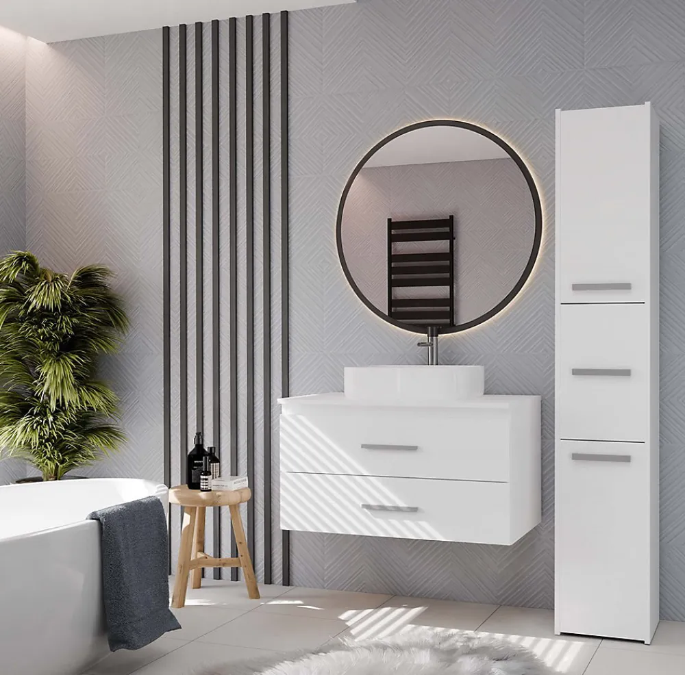 3xE Living Meuble de salle de bain, blanc, 80 x 45 x 50 cm