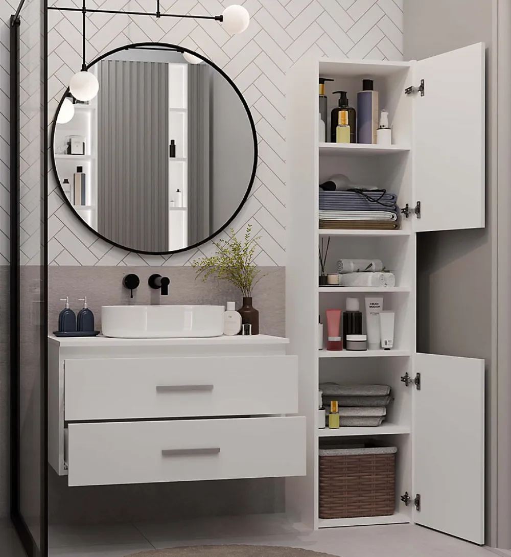 3xE Living Meuble de salle de bain, blanc, 80 x 45 x 50 cm