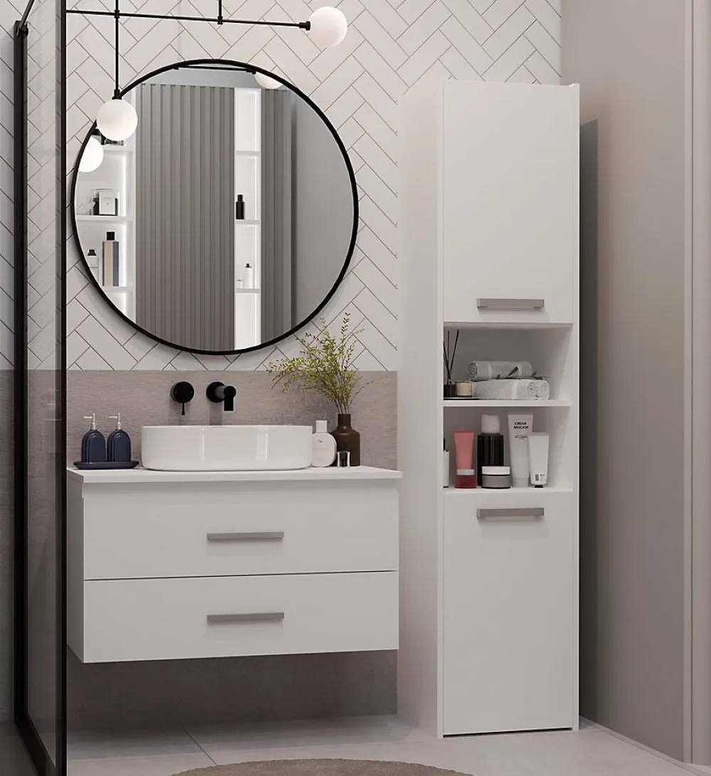 3xE Living Meuble de salle de bain, blanc, 80 x 45 x 50 cm
