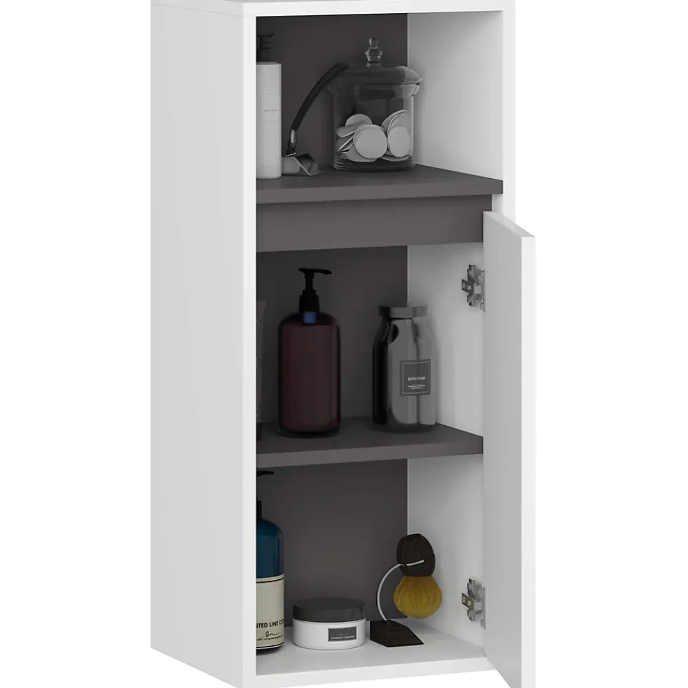 3xE Living Meuble de salle de bain, blanc/gris graphite, 35 x 80 x 30 cm