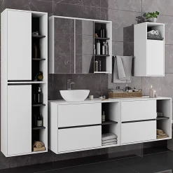 3xE Living Meuble de salle de bain, blanc/gris graphite, 35 x 80 x 30 cm
