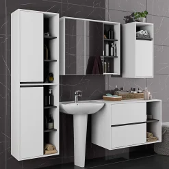 3xE Living Meuble de salle de bain, blanc/gris graphite, 35 x 80 x 30 cm