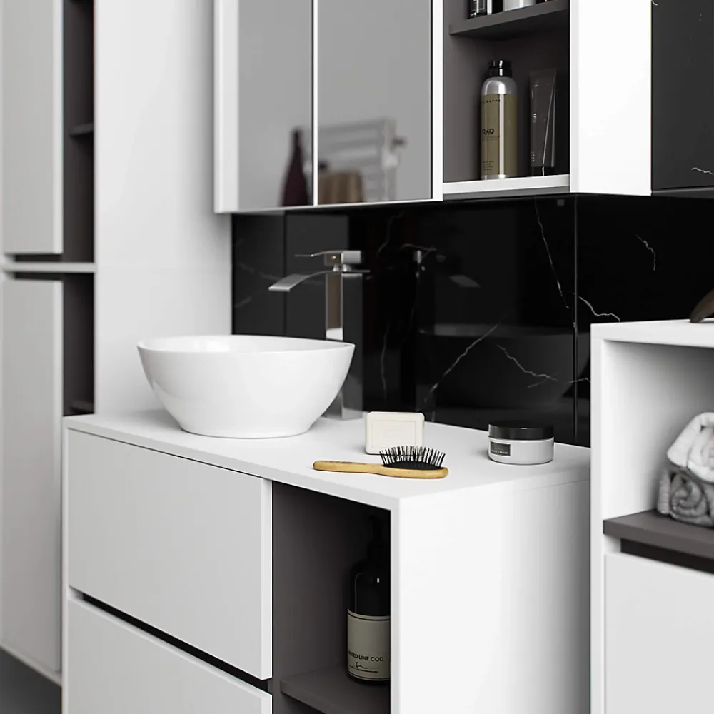 3xE Living Meuble de salle de bain, blanc/gris graphite, 35 x 80 x 30 cm