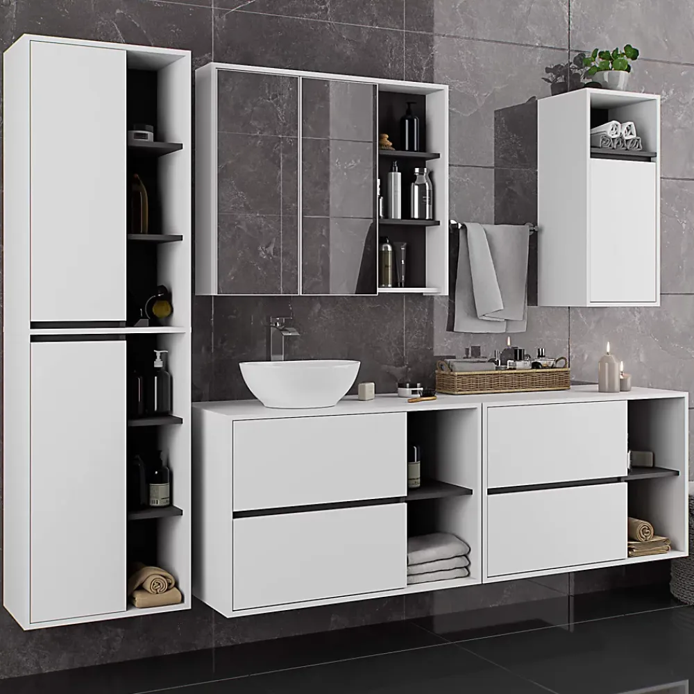 3xE Living Meuble de salle de bain, blanc/gris graphite, 50 x 170 x 30 cm
