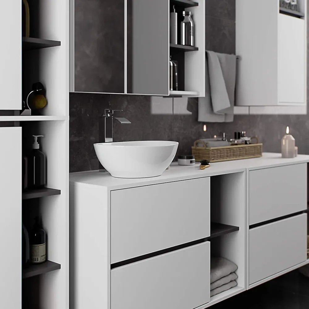 3xE Living Meuble de salle de bain, blanc/gris graphite, 50 x 170 x 30 cm