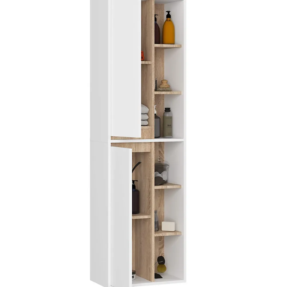 Armoire De Salle De Bains|3xE Living Meuble de salle de bain, blanc/chêne Sonoma, 50 x 170 x 30 cm
