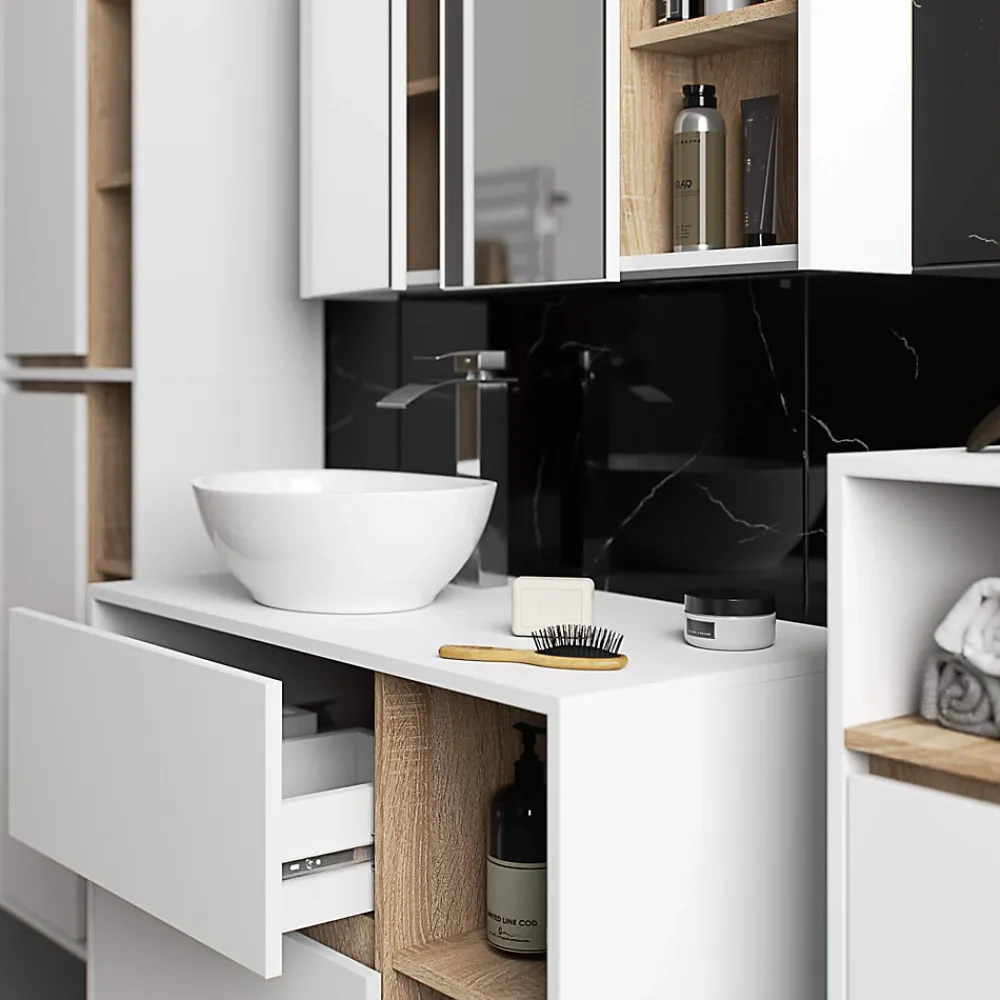 Armoire De Salle De Bains|3xE Living Meuble de salle de bain, blanc/chêne Sonoma, 50 x 170 x 30 cm