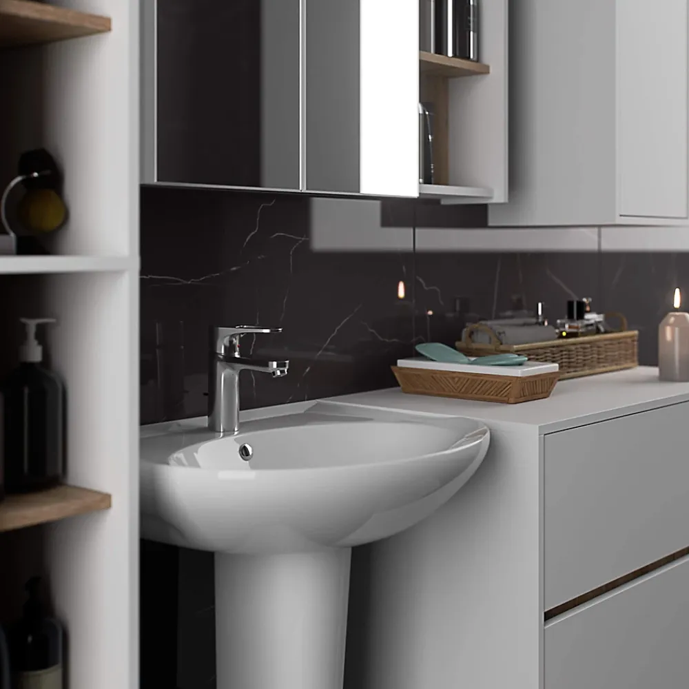Armoire De Salle De Bains|3xE Living Meuble de salle de bain, blanc/chêne Sonoma, 50 x 170 x 30 cm