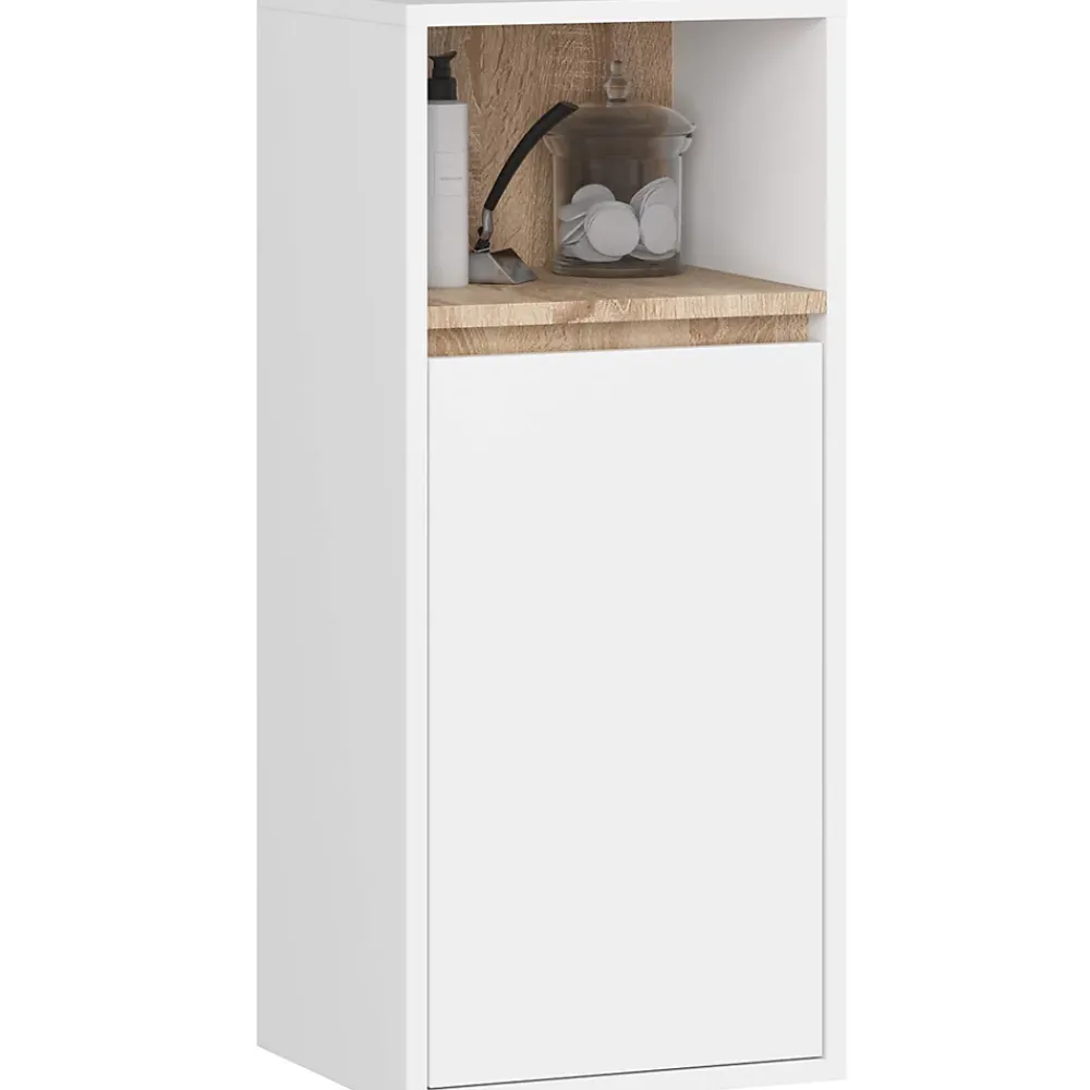 3xE Living Meuble de salle de bain, blanc/chêne Sonoma, 35 x 80 x 30 cm
