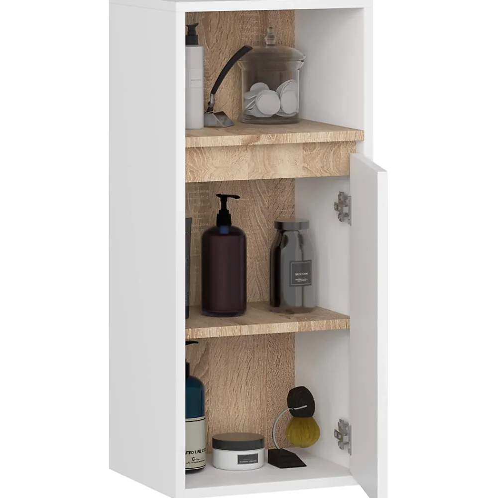 3xE Living Meuble de salle de bain, blanc/chêne Sonoma, 35 x 80 x 30 cm