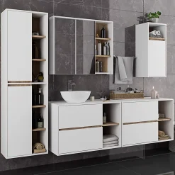 3xE Living Meuble de salle de bain, blanc/chêne Sonoma, 35 x 80 x 30 cm