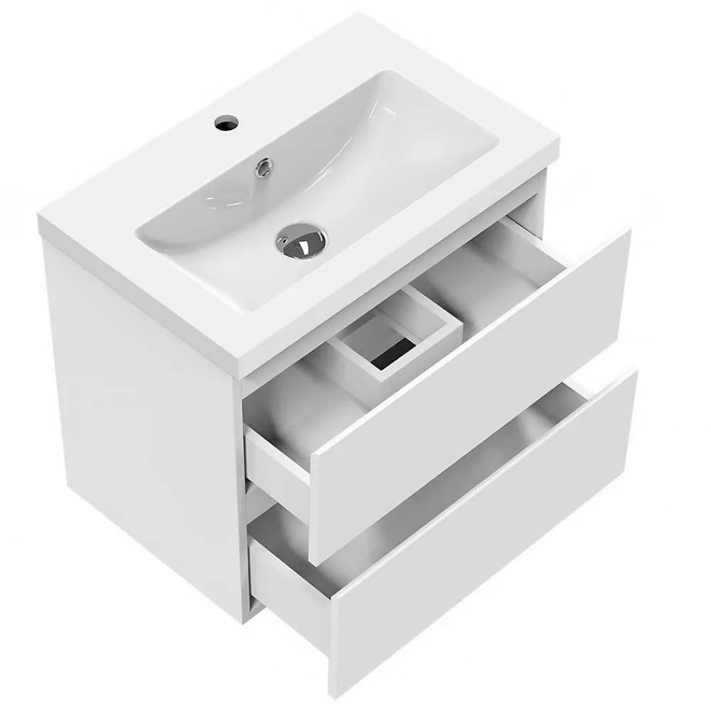 AICA Sanitaire Meuble de salle de bain blanc 50cm, suspendu avec 2 tiroirs