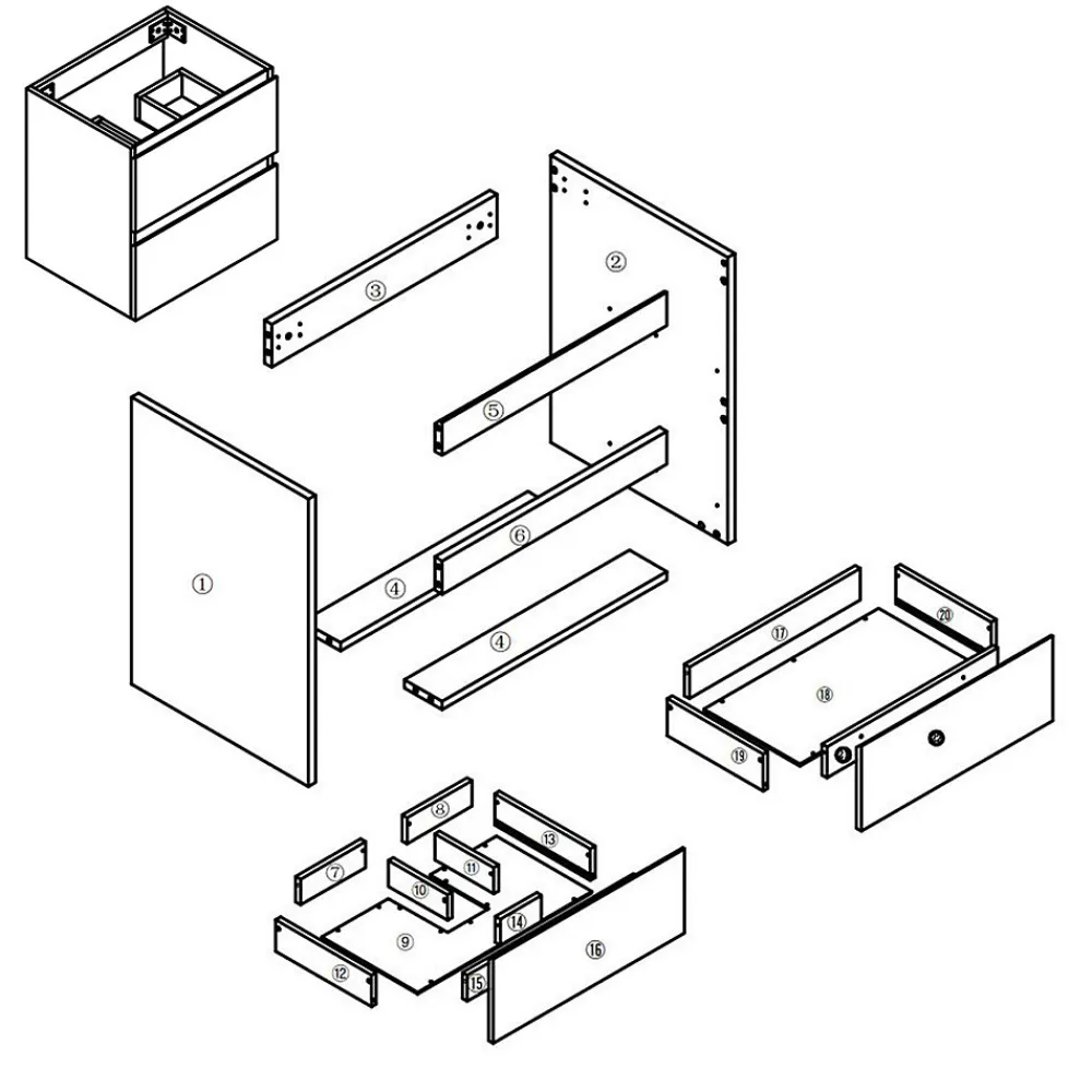 AICA Sanitaire Meuble de salle de bain blanc 50cm, suspendu avec 2 tiroirs