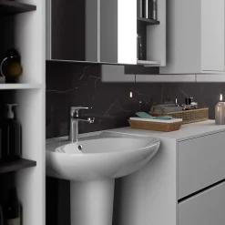 Armoire De Toilette|3xE Living Meuble de salle de bain, blanc/gris graphite, 90 x 75 x 15 cm