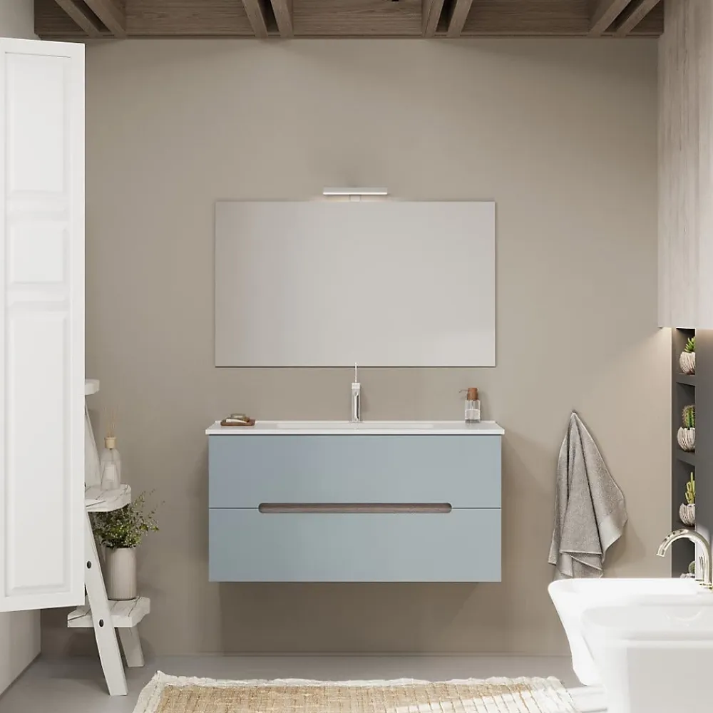 Ensemble Meuble De Salle De Bains|Kiamami Valentina Meuble De Salle De Bain Bleu Mat Et Chêne Naturel 100 Cm - Magnolia