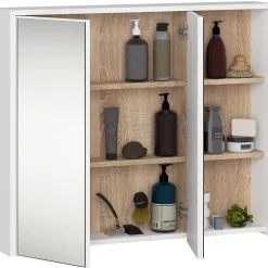 3xE Living Meuble de salle de bain, blanc/chêne Sonoma, 90 x 75 x 15 cm
