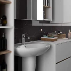 3xE Living Meuble de salle de bain, blanc/chêne Sonoma, 90 x 75 x 15 cm