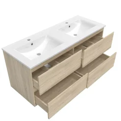 Meuble Sous-Vasque|AICA Sanitaire Meuble de salle de bain chêne 120cm, suspendu avec 4 tiroirs