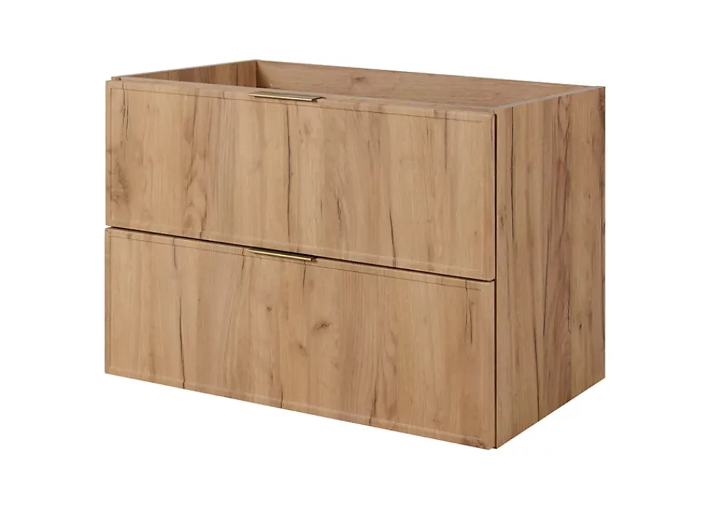 Lave-Mains|3xE Living Meuble de salle de bain, Chêne Craft, poignée dorée, 46 x 80 x 57 cm