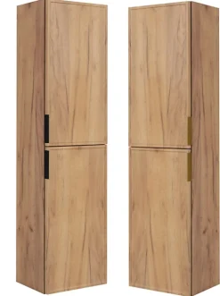 Colonne De Salle De Bains|3xE Living Meuble de salle de bain, Chêne Craft, poignée dorée, 35 x 136 x 27 cm