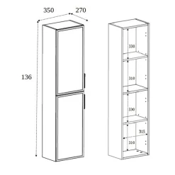 Colonne De Salle De Bains|3xE Living Meuble de salle de bain, Chêne Craft, poignée dorée, 35 x 136 x 27 cm