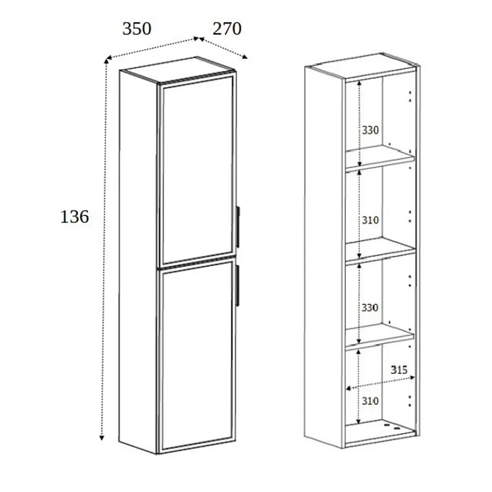 Colonne De Salle De Bains|3xE Living Meuble de salle de bain, Chêne Craft, poignée dorée, 35 x 136 x 27 cm