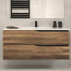 Ensemble Meuble De Salle De Bains|Cosyneo Meuble de salle de bain 120cm simple vasque - 2 tiroirs - tabaco (bois foncé) - LUNA