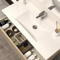 Cosyneo Meuble de salle de bain 80cm simple vasque - sans miroir - 3 tiroirs - nebraska (bois clair) - MAYOR
