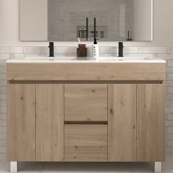 Meuble Vasque|Cosyneo Meuble de salle de bain 120cm double vasque sans miroir sur pieds avec portes et tiroirs - cambrian (chêne clair) - HARO