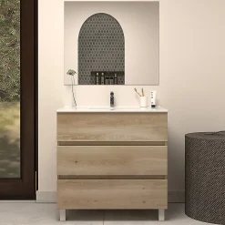 Ensemble Meuble De Salle De Bains|Cosyneo Meuble de salle de bain 60cm simple vasque - 3 tiroirs - nebraska (bois clair) - MAYOR