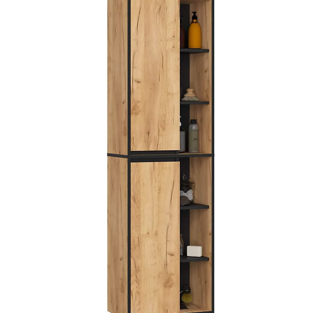 3xE Living Meuble de salle de bain, chêne artisanal/noir, 50 x 170 x 30 cm