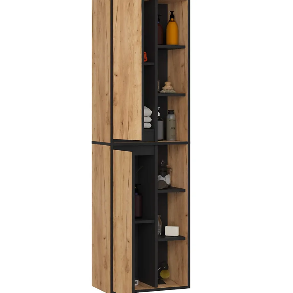 3xE Living Meuble de salle de bain, chêne artisanal/noir, 50 x 170 x 30 cm