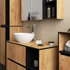 3xE Living Meuble de salle de bain, chêne artisanal/noir, 50 x 170 x 30 cm