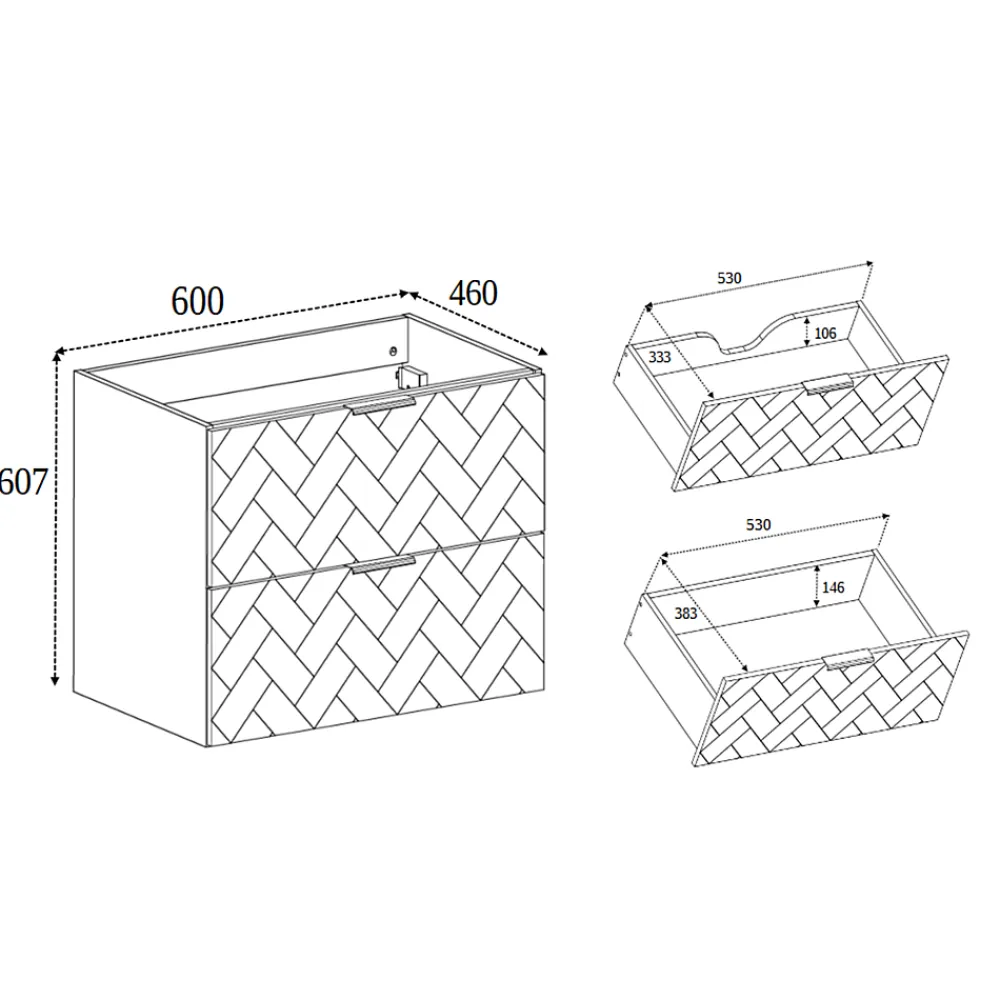 Lave-Mains|3xE Living Meuble de salle de bain, Cachemire, 60 x 57 x 46 cm, poignées noires